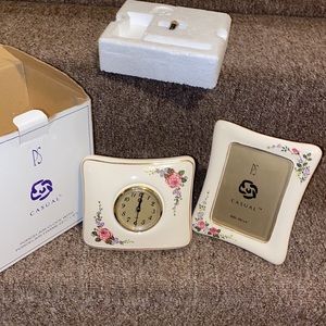 🌺🍃🌸 NWT Paul Sebastian Collector’s Vintage Porcelain Clock & Photo Frame